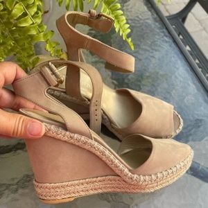 Stuart Weitzman suede nude wedges
